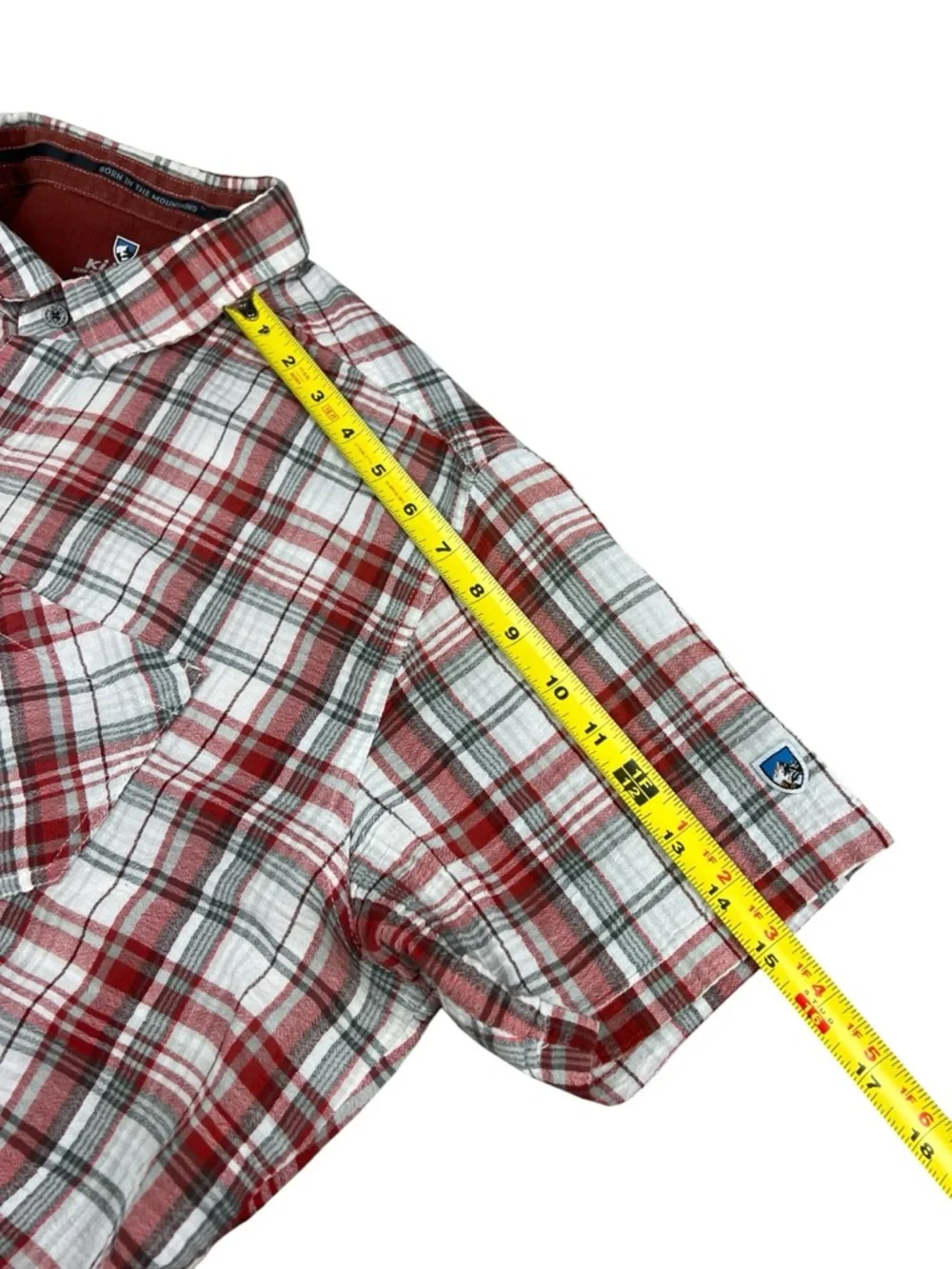 Kuhl Shirt Mens XL Red Gray Plaid Button Up Trail Hiking Outdoors Organic Cotton